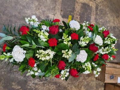 Red and white Casket Spray